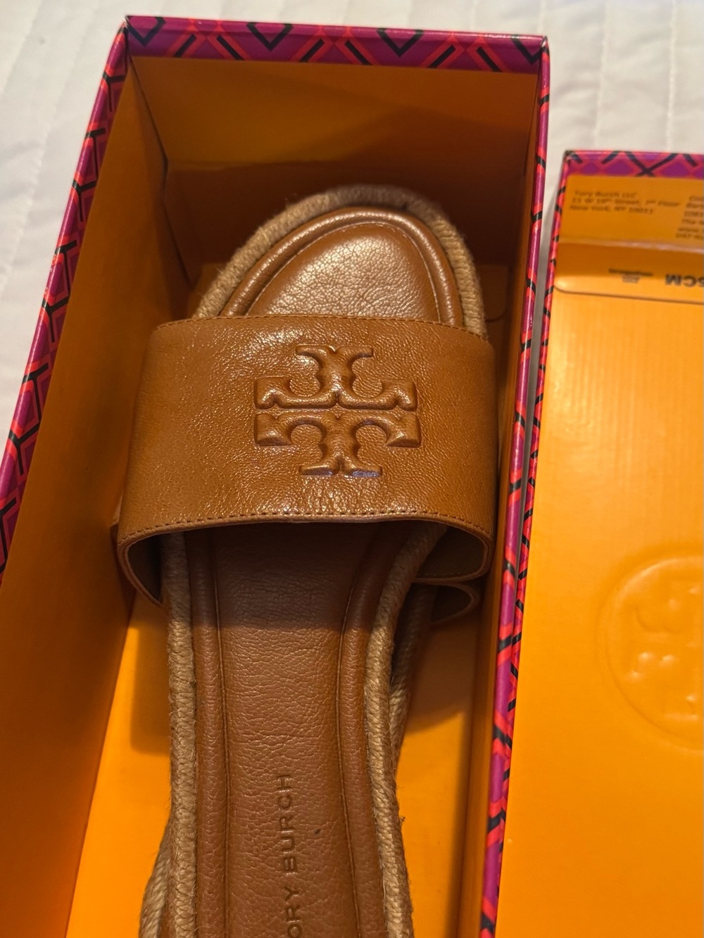 Nordstrom Cognac Leather Slide Sandal with Embossed Logo